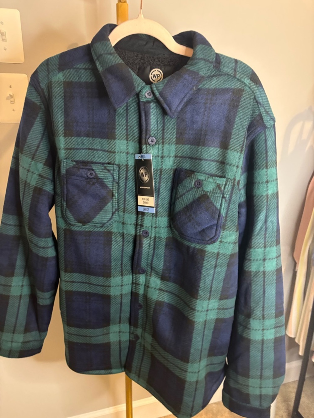 Weatherproof Men's Blue and Green Plaid Button-Down Shirt Jacket